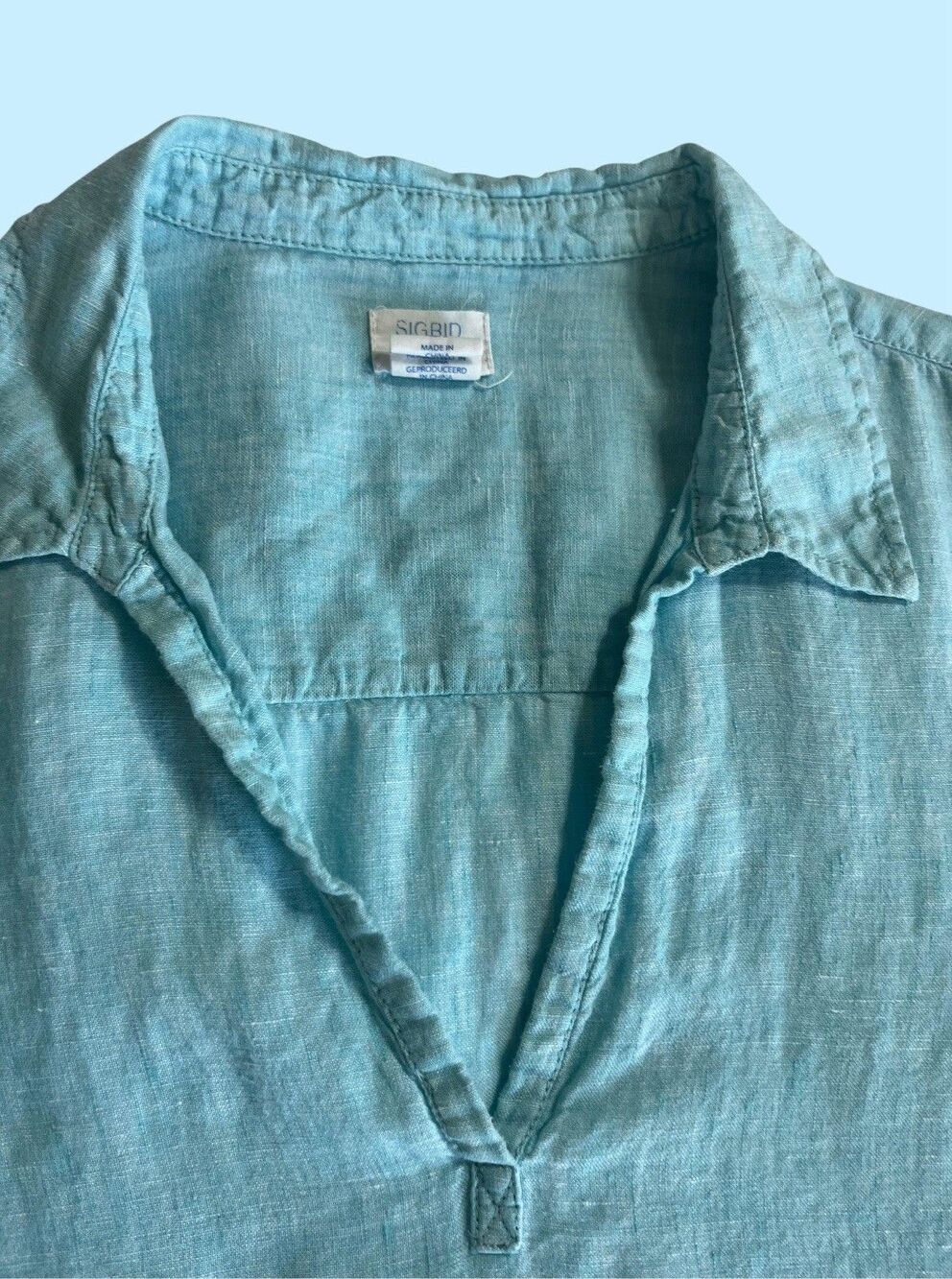 Sigrid Olsen Popover Tunic Top Shirt Blue Collared 100% Linen COASTAL LAGENLOOK - Picture 7 of 8
